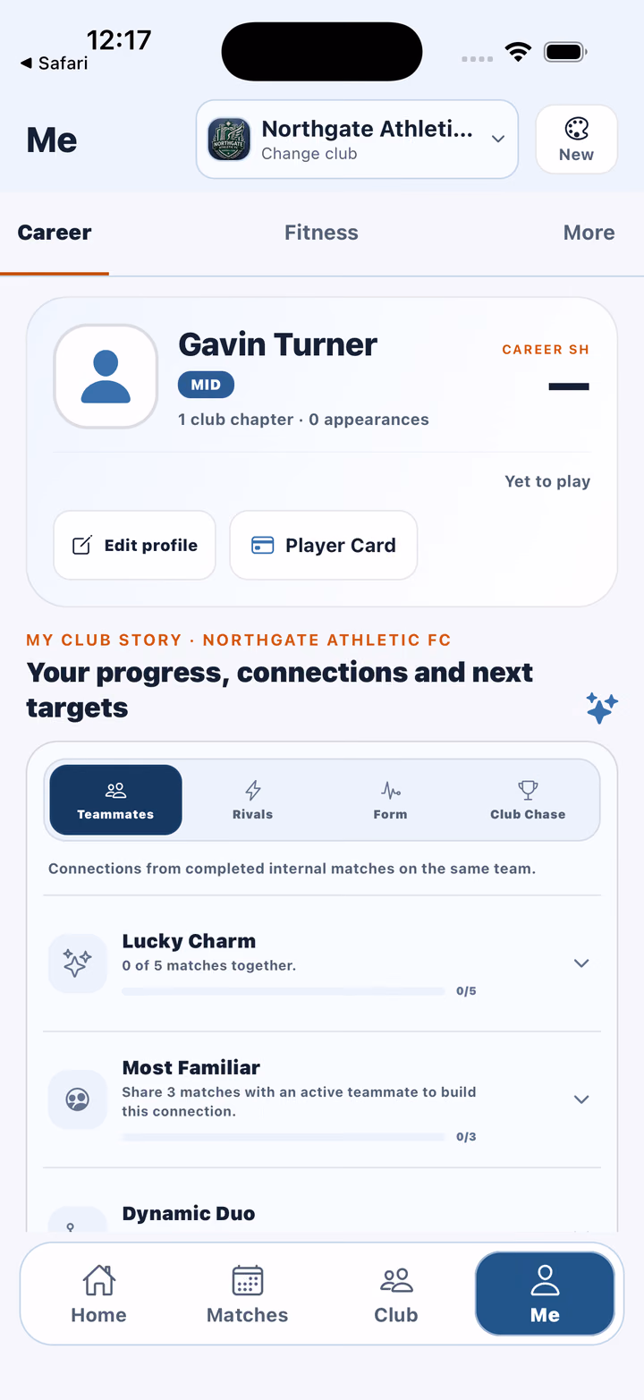 SoccerHeros Player Career overview