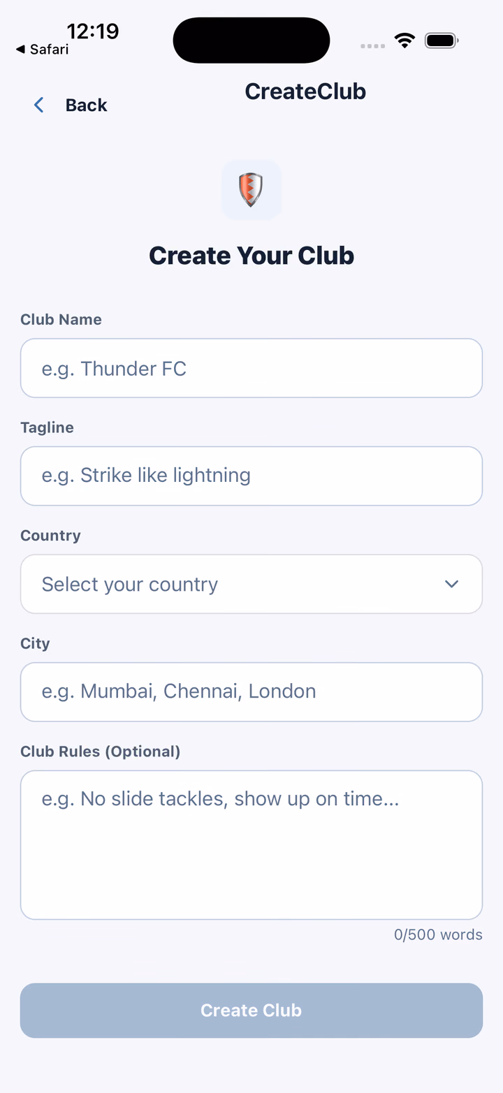 Create a club in SoccerHeros