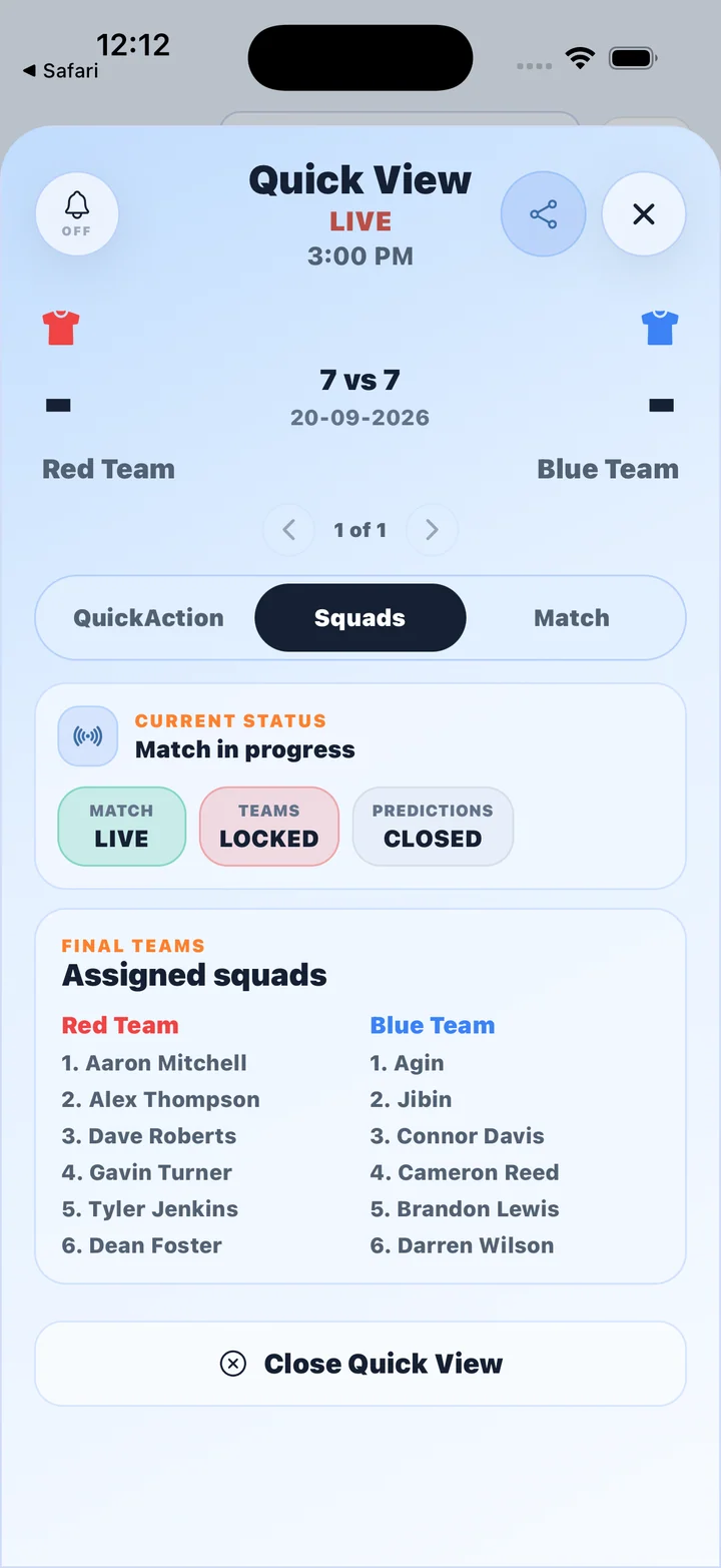 SoccerHeros 2.0.1 New layout: assigned Red and Blue squads in Quick View