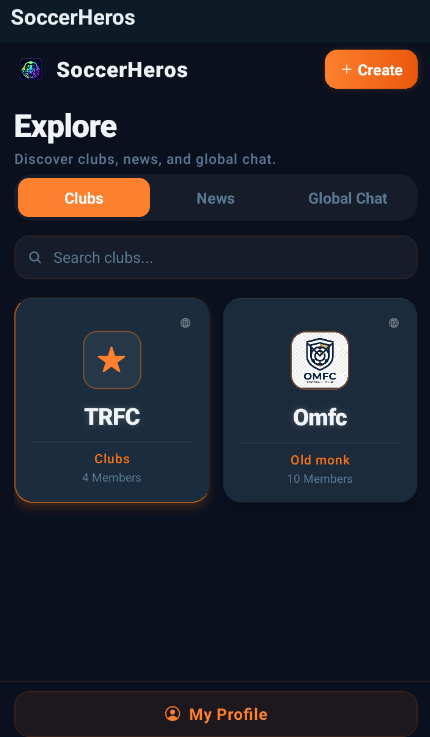 Explore football clubs in SoccerHeros