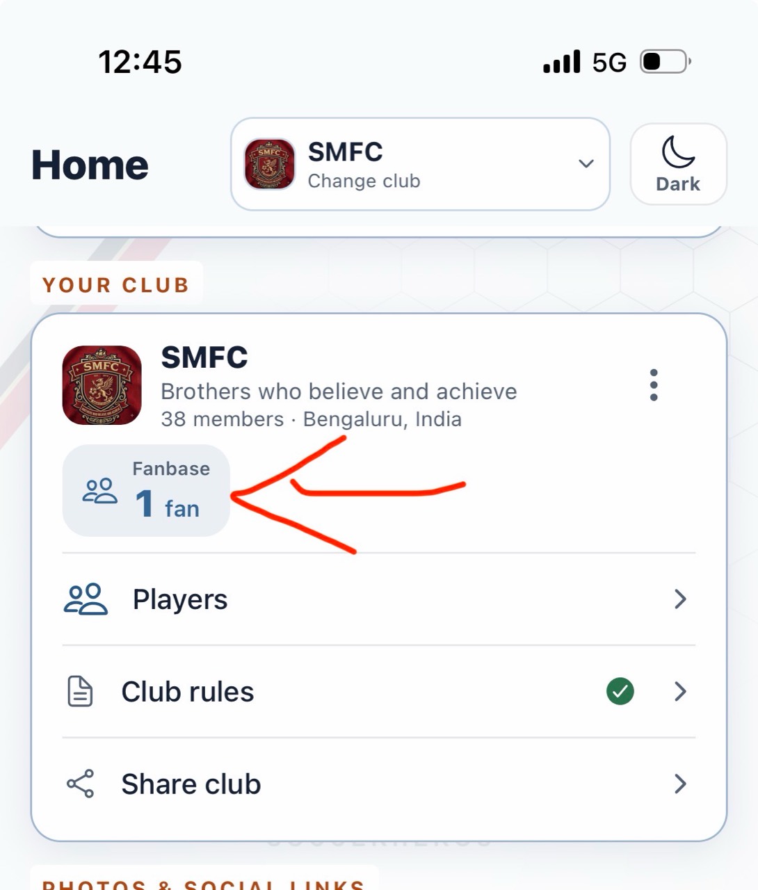 SMFC club Home with its fanbase count highlighted